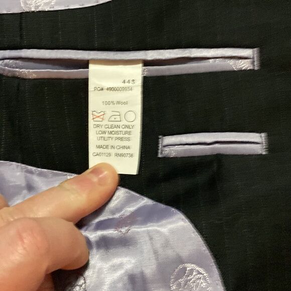 Sean john fine tailored mens 3 button blazer black pinstripe 44S sport coat wool - Picture 6 of 14